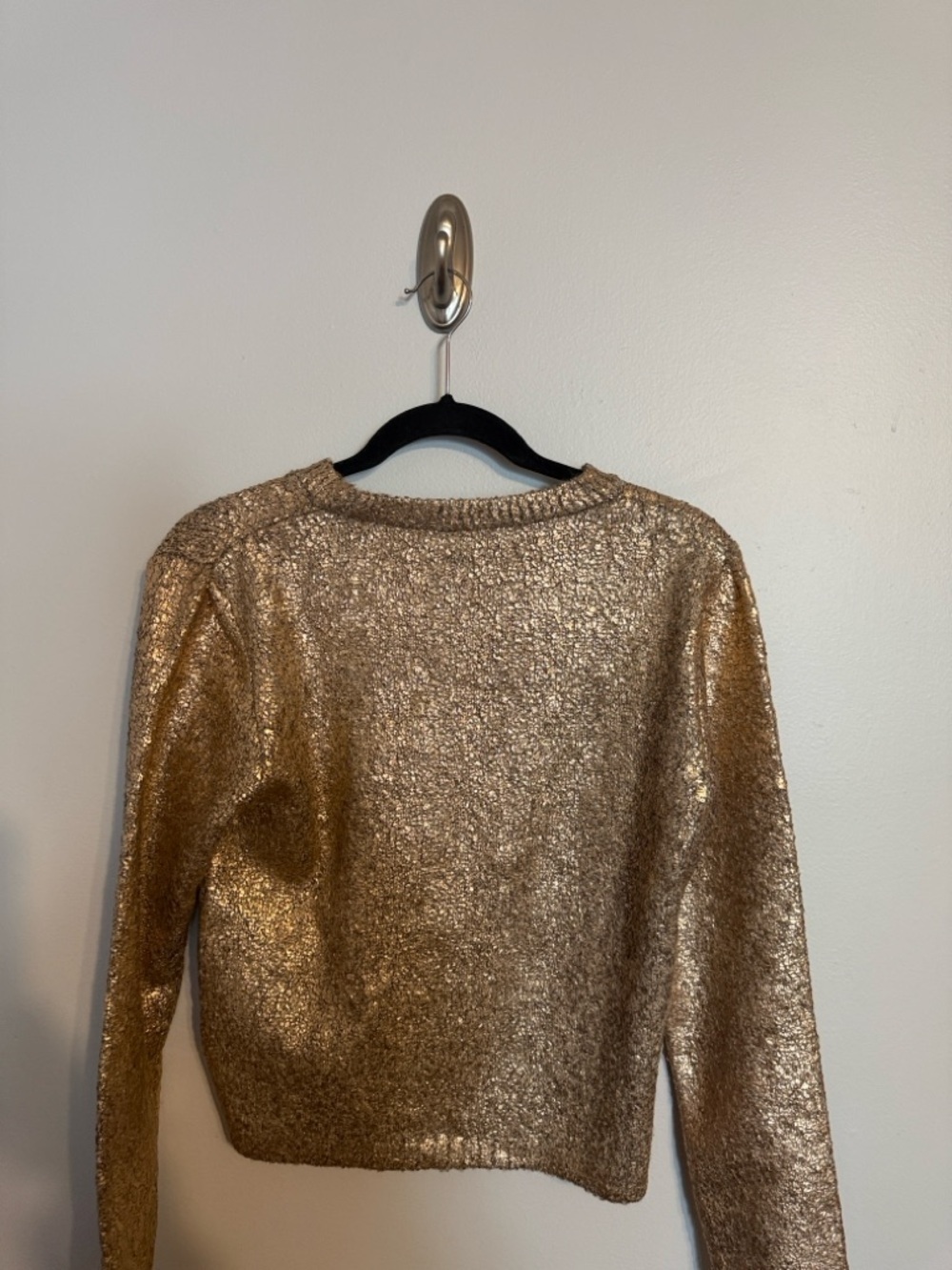 Zara Metallic Gold Bouclé Knit Sweater - Medium - Picture 7 of 7